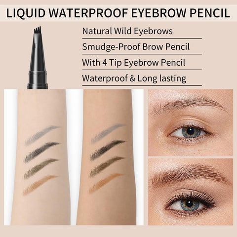 Professional brown eyebrow pencil with 4 paws, long-lasting, waterproof, natural-looking, liquid micropigmentation eyebrow pencil that stays on all day long?Black?