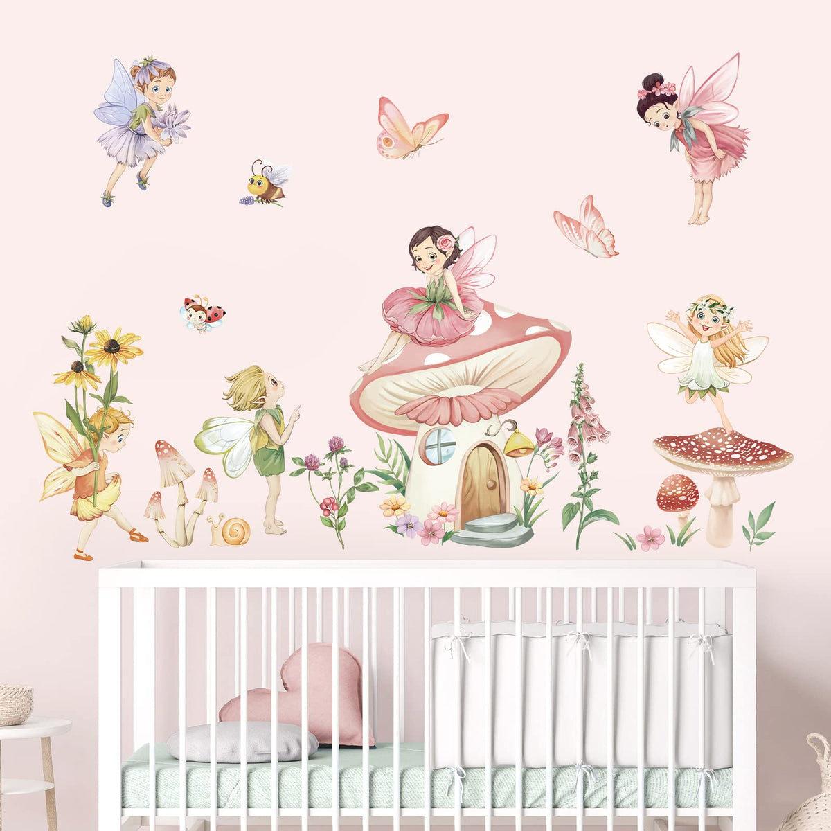 wondever Fairy Mushroom Wall Stickers Flowers Butterfly Elf Peel and Stick Wall Art Decals for Girls Bedroom Kids Room Baby Nursery