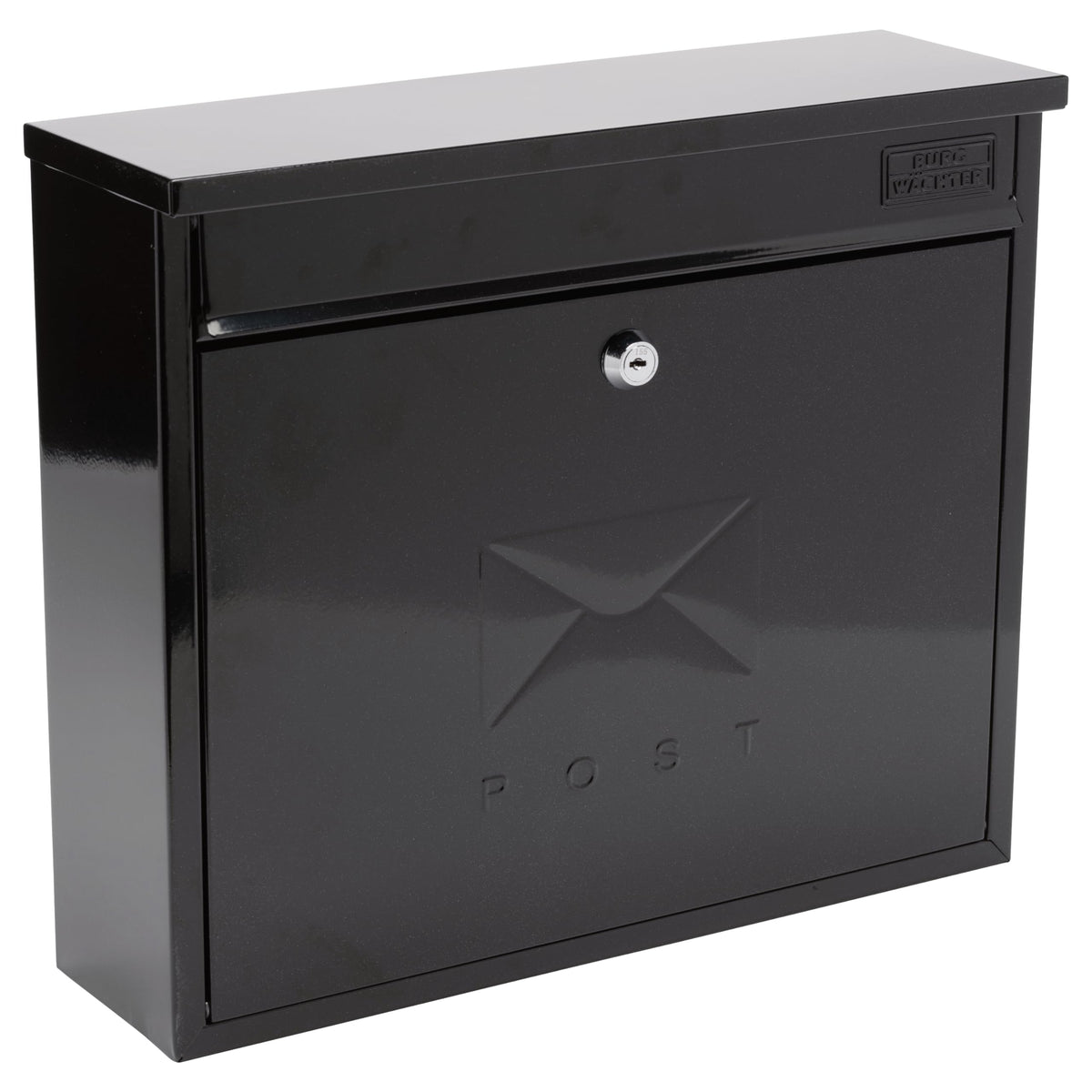 Burg-Wachter MB02BK Black Elegance Wall Mounted Galvanised Steel Lockable Weatherproof Post Box - 36x31x10cm