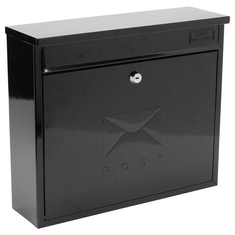 Burg-Wachter MB02BK Black Elegance Wall Mounted Galvanised Steel Lockable Weatherproof Post Box - 36x31x10cm