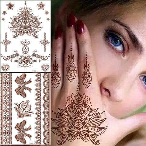 Brown Henna Temporary Tattoo Lace Fake Tattoos Semi Permanent Tattoo Stickers Waterproof Tattoo Markers for Skin Butterfly Stars Design Wedding Party Festival Tattoos Decorations Tattoo Supplies 6PCS