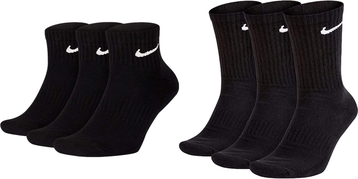 Mens NIKE 3 pair pack black cotton cushioned sport socks, Shoe 8-11, Black