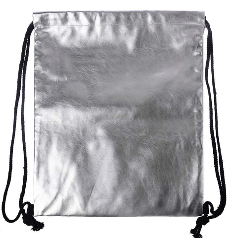 fatteryu Waterproof Drawstring Backpack Bag PU Leather Women Sport Gym Bags Silver