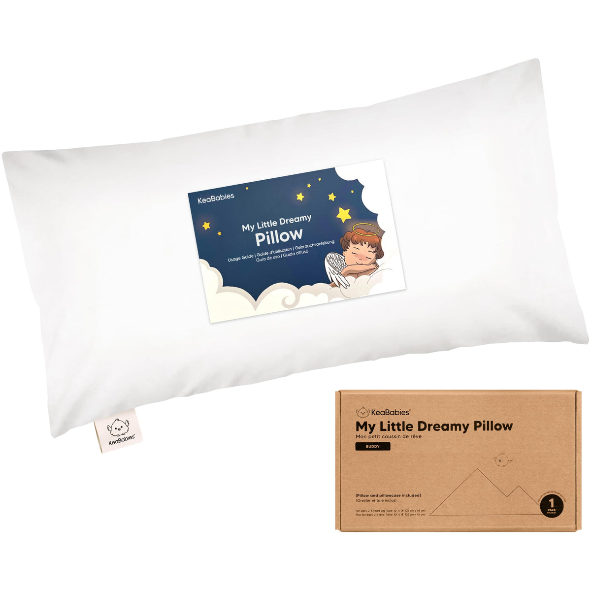 Toddler Pillow with Pillowcase - 10x18 My Little Dreamy Pillow, Organic Toddler Pillows for Sleeping, Kids Pillow, Small Pillows, Toddler Travel Pillows for Sleeping, Toddler Bed Pillows (Soft White)