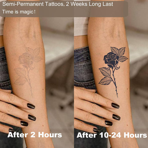 CHARLNET Semi-Permanent Tattoos for Women Girls - 2 Weeks Long Last Waterproof Realistic Flower Line Snake Temporary Tattoos/Fades Naturally/Body Art Stickers