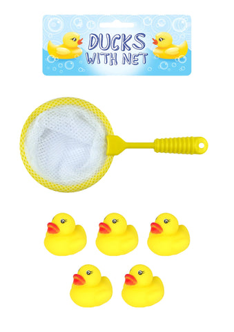 Henbrandt 5 Mini Rubber Ducks with Fishing Net Bath Toy Paddling Pool Game Summer Water Fun Toys for Kids