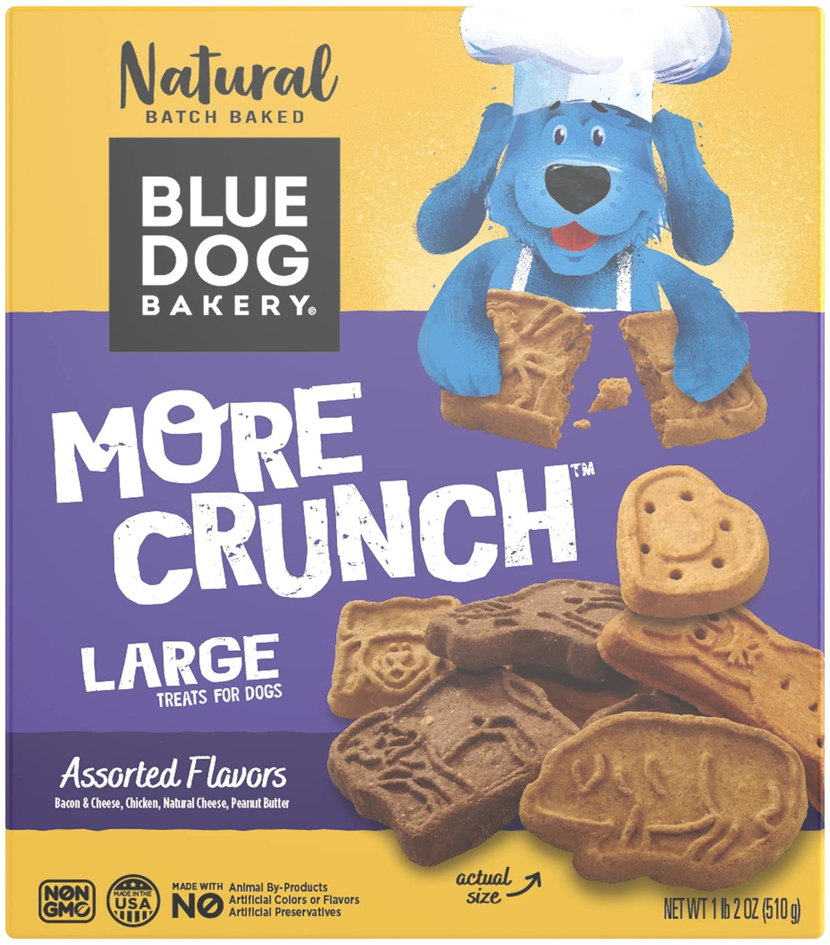 Blue Dog Bakery Natural Dog Treats, More Crunch Large, Assorted Flavors, 18oz Box, 1 Box