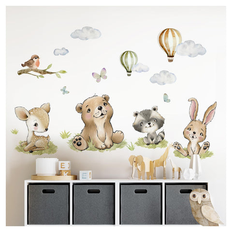 DEKO KINDERZIMMER DK1114-1 Wall Sticker Forest Animals Deer Rabbit Raccoon Children's Room Wall Sticker Baby Room Wall Decoration