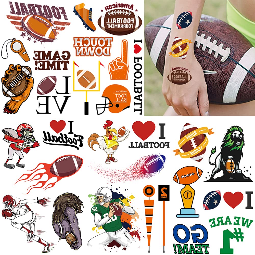 Temporary Tattoo, 60pcs Fake Tattoos Designs, Waterproof Body Art Stickers, Fan Games Event Tattoo Decorations, Party Favors Scholl Reward Prizes Supplies for Boys Girls Women Men 10 Sheets Football