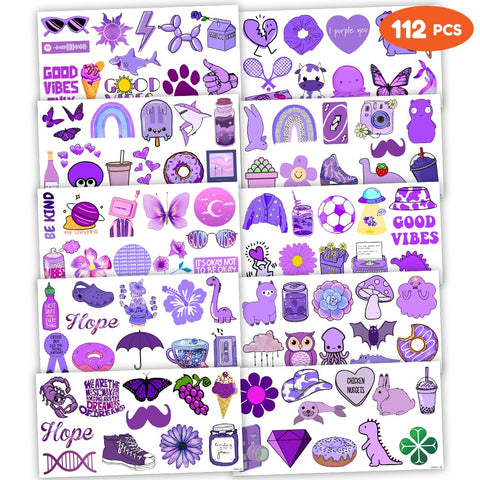 Cute Purple Temporary Tattoos Dark Purple Birthday Party Decorations Favors Supplies Violet Themed Cute Stickers 10 Sheets 112 PCS Gifts for Baby Girls Boys Decor Class School Carnival Christmas