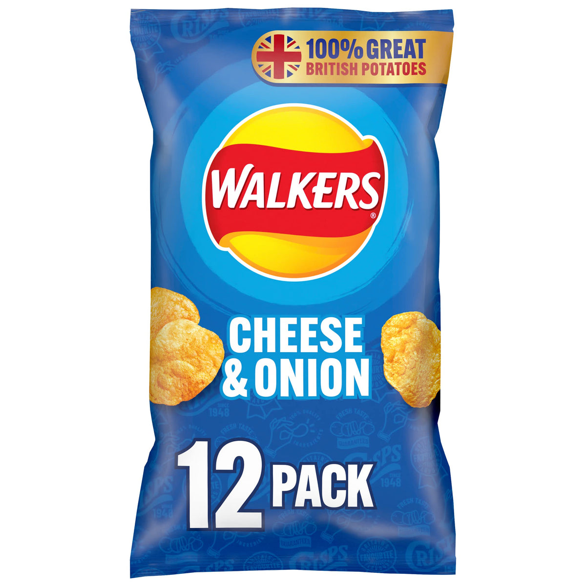 Walkers Cheese and Onion Vegetarian Multipack Crisps, Ideal for Lunch and Snacking 12x25 g