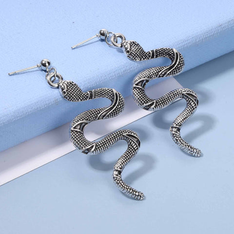 Yheakne Punk Snake Earrings Silver Snake Dangle Earrings Serpent Drop Earrings Gothic Earrings Jewelry for Women and Girls