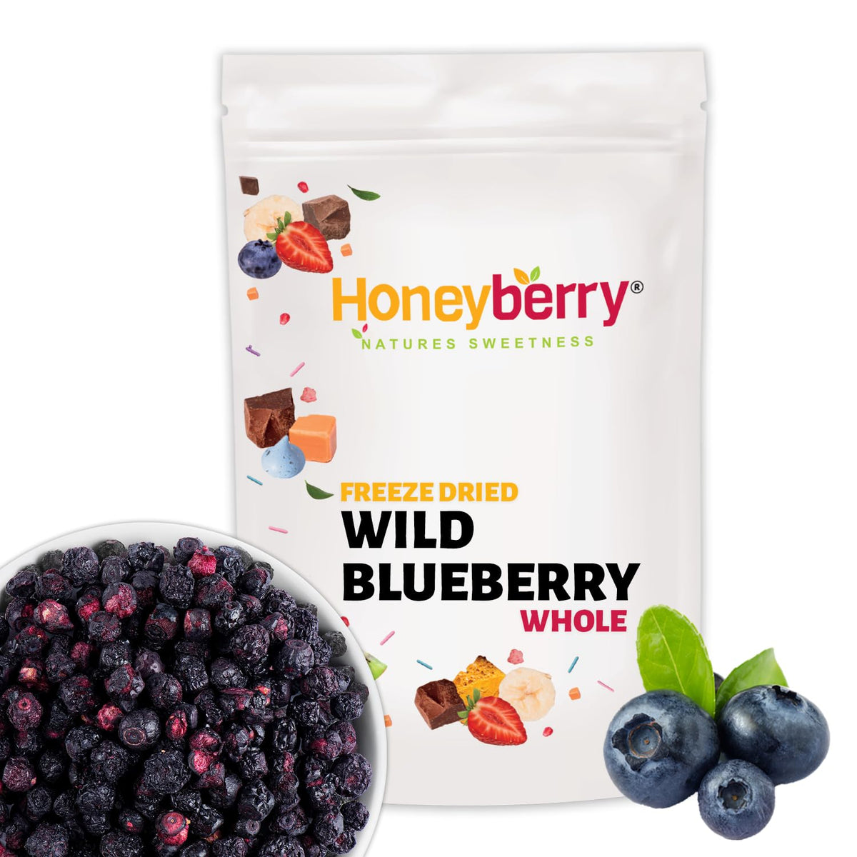 Freeze Dried Whole Wild Blueberries 100g - No Added Sugar, Vegan Snacks, Gluten Free - Healthy Dry Berries for Baking, Cake Decoration, Smoothie, Cocktail, Muesli - Freeze-Dried Fresh Blueberry Fruits