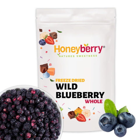 Freeze Dried Whole Wild Blueberries 100g - No Added Sugar, Vegan Snacks, Gluten Free - Healthy Dry Berries for Baking, Cake Decoration, Smoothie, Cocktail, Muesli - Freeze-Dried Fresh Blueberry Fruits