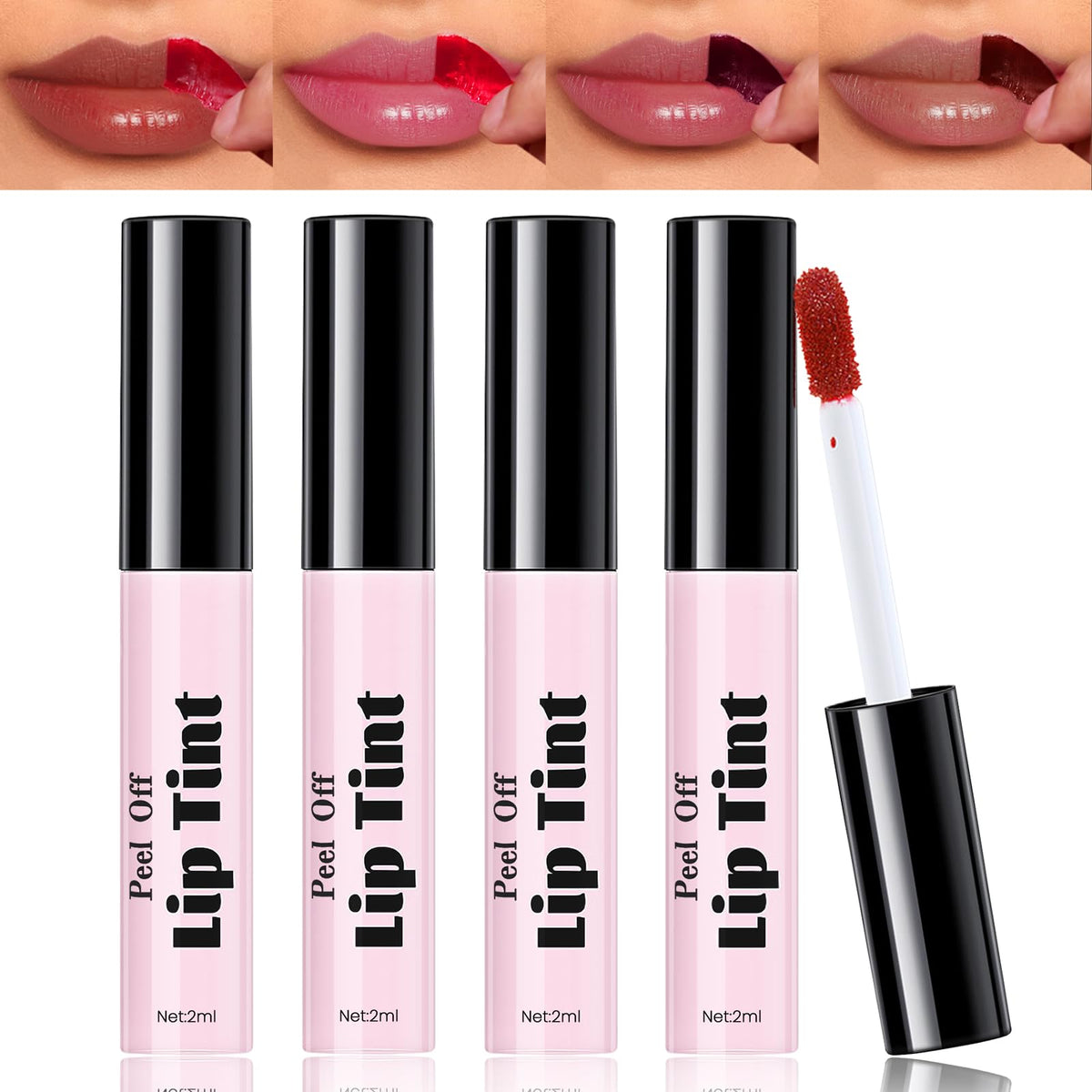 DAGEDA 4 Colors Peel Off Lip Stains Set, Tattoo Color Lip Tint, Long Lasting, Waterproof, and Non Stick Color Lip Gloss Makeup,Peel Off Lip Tint Stain with Natural Matte Finish