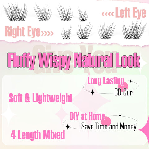 Lash Clusters Eyelash Extensions Wispy Natural Eyelash Clusters 80pcs DIY Lash Extensions 8-16MM Individual Lashes Clear Band Wispy Lash Clusters by Ruairie