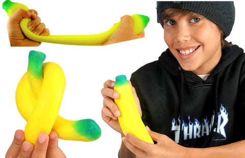 JA-RU Stretchy Banana Toys (1 Banana) Super Squishy Fidget Toy for Kids & Adult. Sand-Filled Rubber Banana Toy. Stress & Anxiety Relief Autism Sensory Toys. Stretchy Fruit Bulk Party Favor. 3340-1A