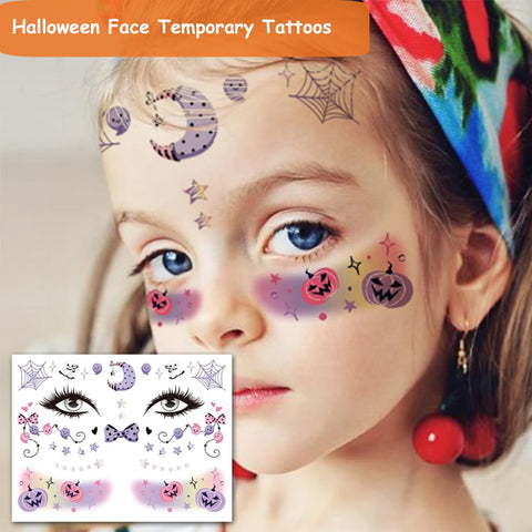 CHARLENT Halloween Face Temporary Tattoos for Kids Women - Halloween Pumpkin Face Tattoos for Women Boys Girls Halloween Makeup Party Favors Treats Goodie Bag Fillers