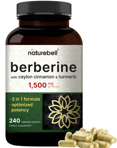 Berberine Supplement 1500mg, 240 Veggie Capsules | Plus 1000mg True Ceylon Cinnamon & 300mg Turmeric Root - 97% Berberine HCL - Plant-Based, Vegan, Non-GMO