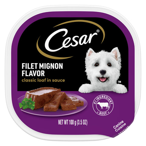 CESAR Adult Wet Dog Food Classic Loaf in Sauce Filet Mignon Flavor, 3.5 oz. Easy Peel Trays, Pack of 24