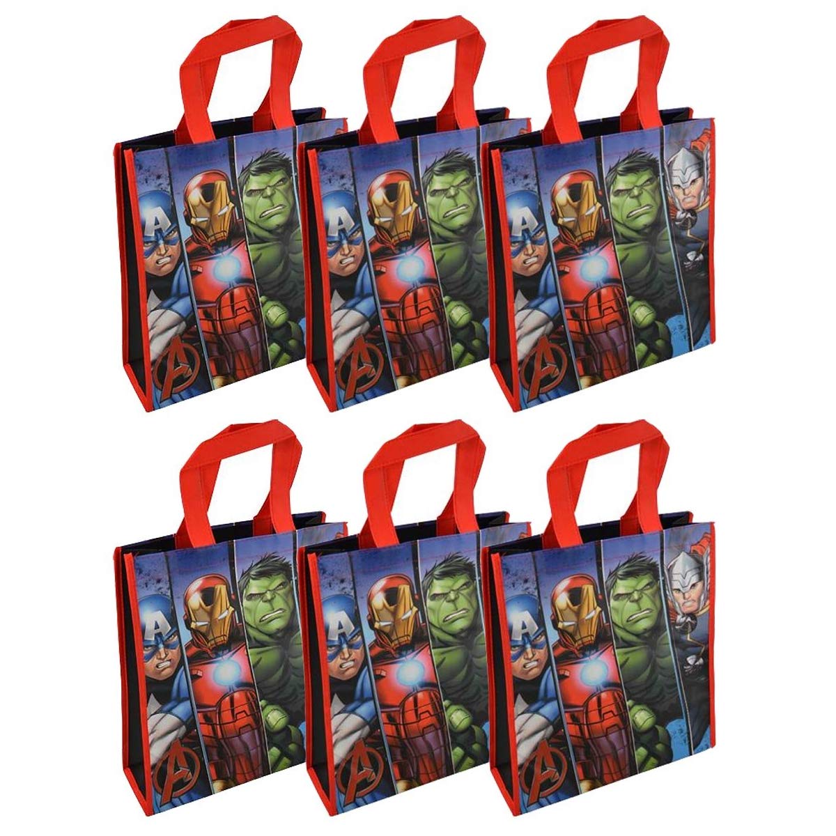 Marvel [6-Pack] The Avengers Reusable 12-inch Tote Bags/Party Favor/Gift Bags with Handles