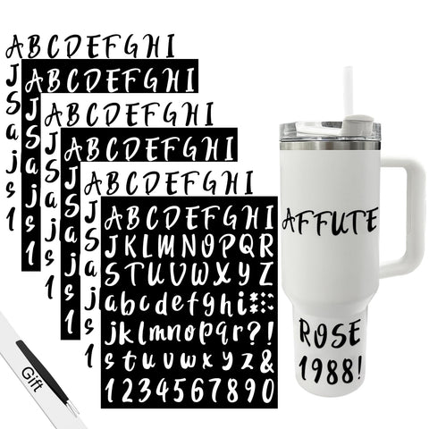 6PCS for Stanley Tumbler Custom Name Alphabet Letter Stickers,Compatible with Hydroflask Water Bottle,Yeti Cup?Laptop,Stanley Accessories,Waterproof (Black?White*3)