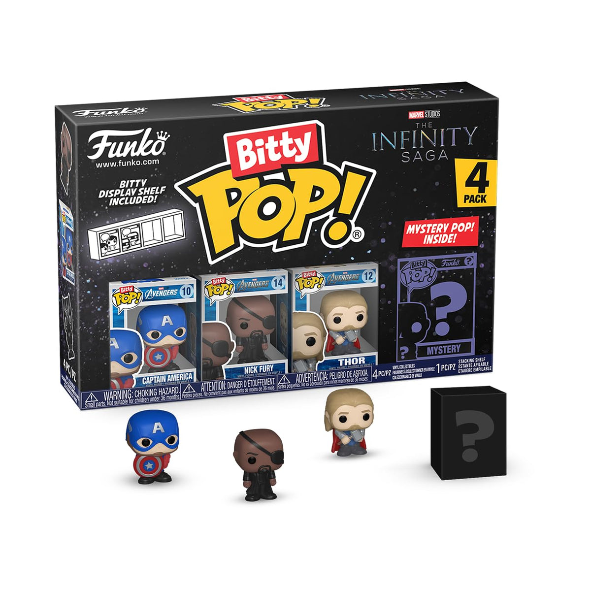 Funko Bitty Pop! Marvel Mini Collectible Toys 4-Pack - Captain America, Nick Fury, Thor & Mystery Chase Figure (Styles May Vary)