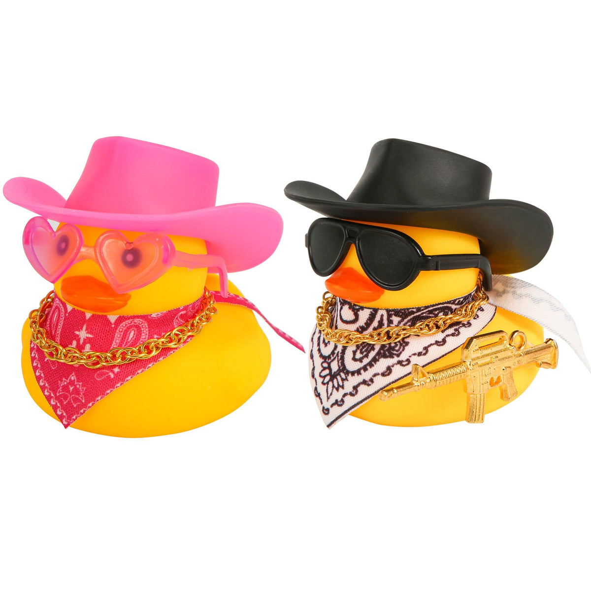 PEUTIER 2pcs Rubber Duck Car Ornaments, Funny Rubber Ducks Car Dashboard Decorations Duck Car Accessories with Cowboy Hat Mini Scarf Necklace and Sunglasses for Car Desk Office Decor