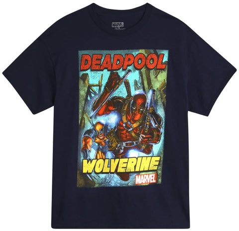 Marvel Men's X-Men T-Shirt - Deadpool and Wolverine Short Sleeve Crewneck Graphic Tee - Superhero T-Shirt for Men (S-XXL), Size Medium, Navy