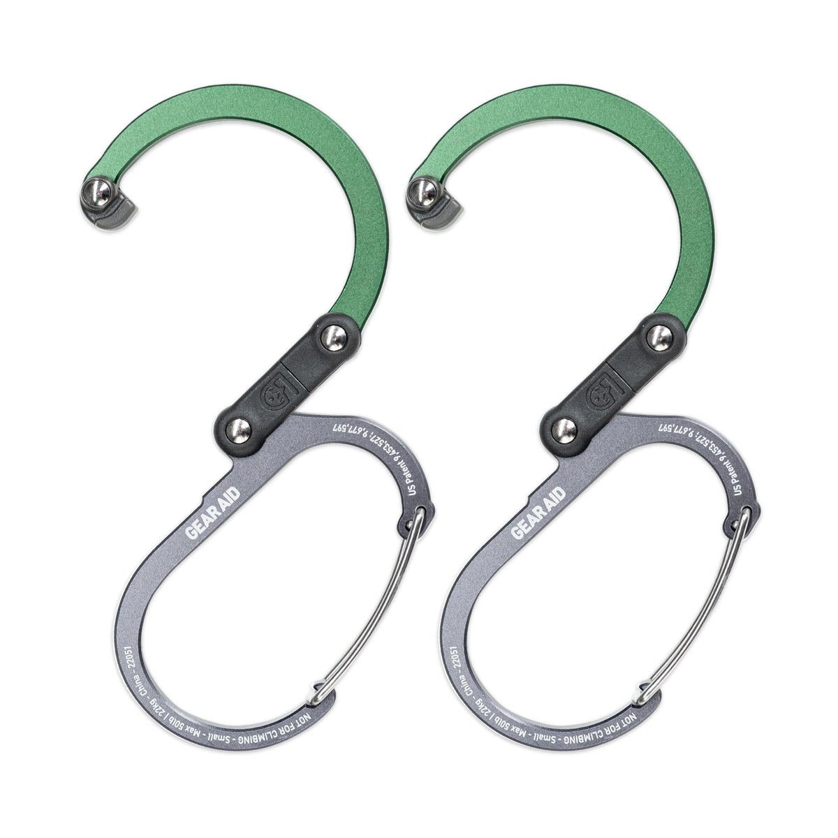 GEAR AID HEROCLIP Carabiner Clip and Hook (Small) for Purse, Pram and Backpack, Forest Green, Pack of 2