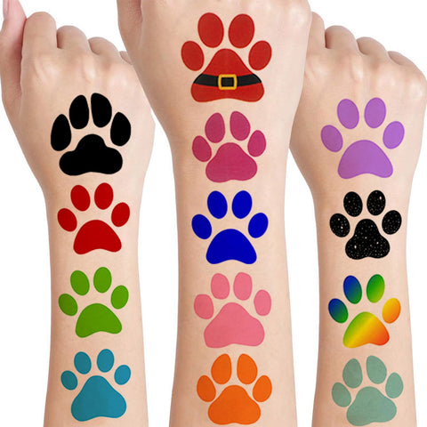 12 Sheets Dog Paw Temporary Tattoos for Kids, Paw Print Birthday Party Supplies Decorations Cute Face Body Art Fake Tattoo Stickers Paw Print Party Favors for Boys Girls Teens Party Gifts Game Reward