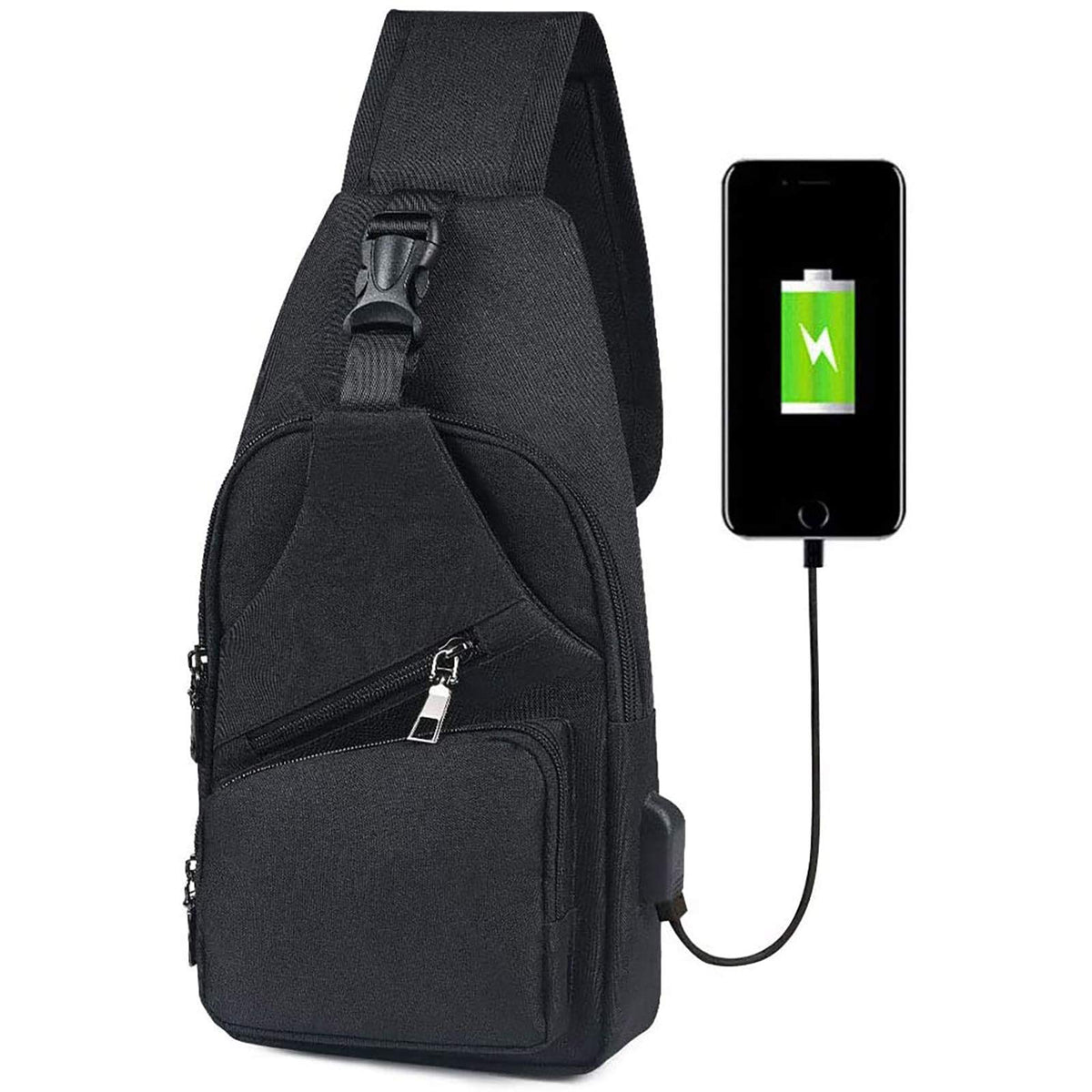 flintronic Sling Bag, Chest Bag with USB Charging Port, Men Women Lightweight Crossbody For Hiking,Cycling, Traveling (Include 1*USB Cable)