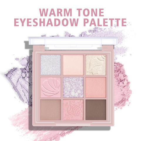 KYDA 9 Colors Warm Tone Eyeshadow Palette, Matte Light Purple Pink High Pigment Blendable Shades, Sparkling Powder Eyeshadow, Glitter Shimmer Eye Shadow, Daily Bright Eyes Makeup Palette