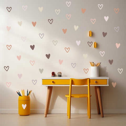 Boho Heart Wall Stickers Girls Bedroom Removable Wall Decals Nursery Kids Room Decor Vinyl Murals DIY Cute Decorations, Pastel Hearts Wall Art Stickers for Kids Room Bedroom Playroom Nursery Room,