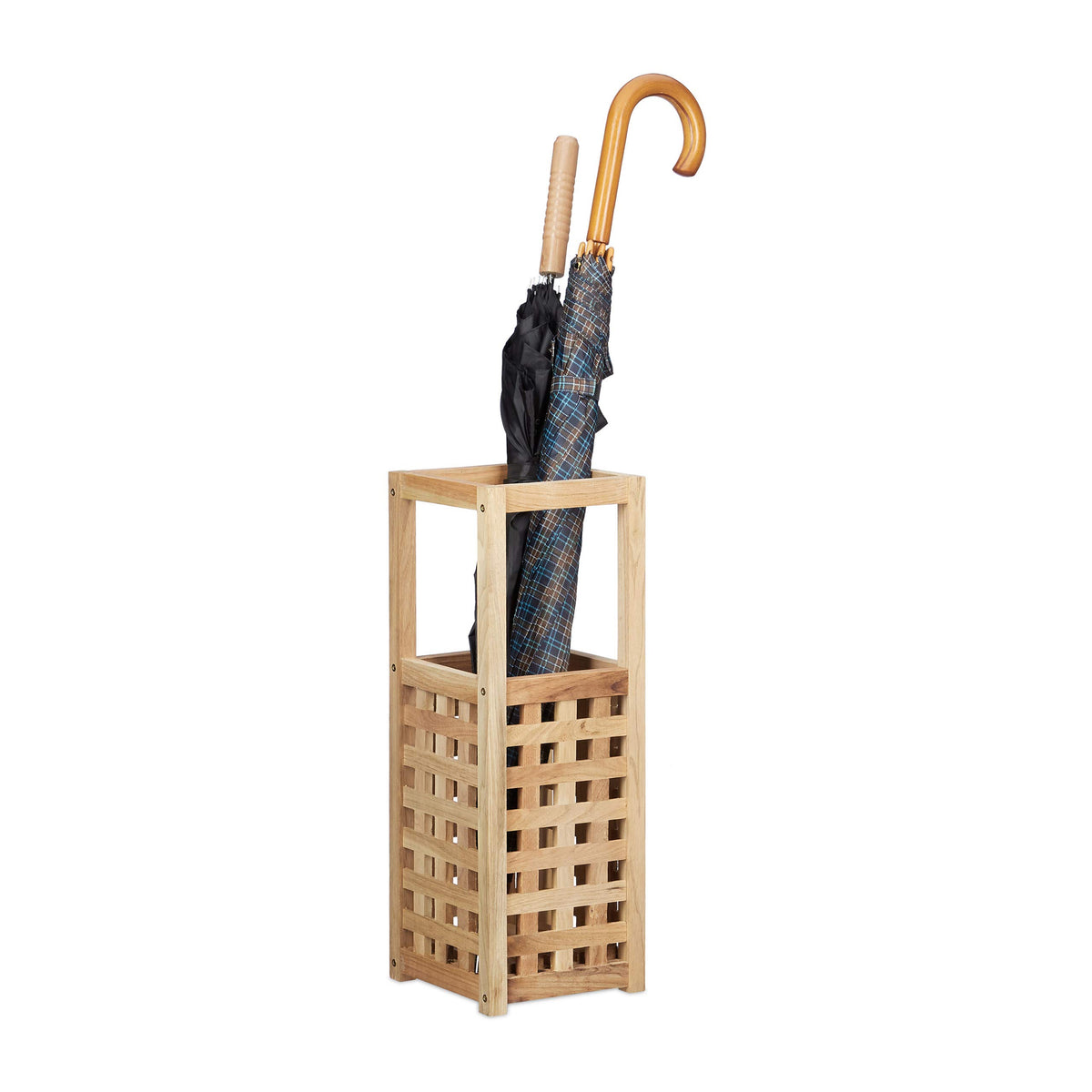 Relaxdays Walnut Umbrella Stand, Square, Cane Holder, Parasol Storage, Wood, HxWxD: 50 x 18 x 18 cm, Natural, Brown, 18 x 18 x 50 cm