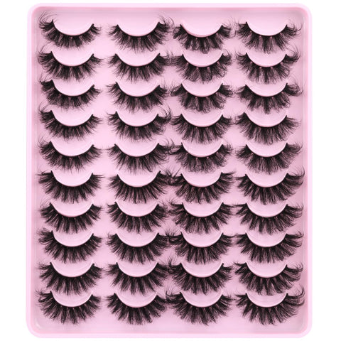 Mink Lashes Fluffy Faux Mink Eyelashes Wispy 20mm Long D Curl Lashes Russian Cat Eye Strip Lashes Extensions Fluffy Eyelashes Pack 20 Pairs