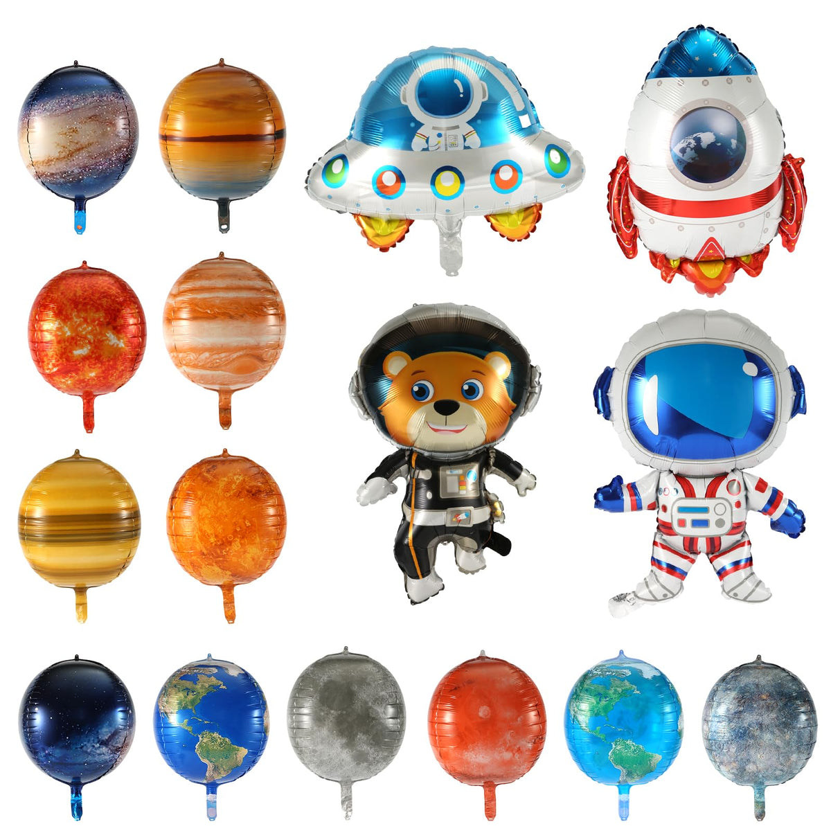 16pcs Galaxy Space Balloons, Outer Space Theme Balloons Aluminum Foil Planet Balloons Astronaut Rocket Spaceship Solar System Balloons Party Decorations for Birthday Earth Day