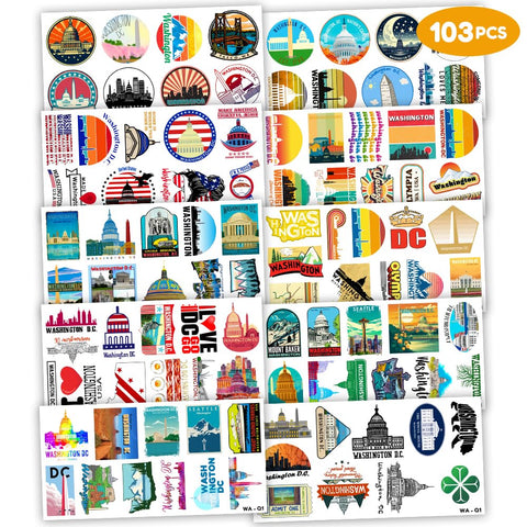 103 PCS Love Washington USA Capital City Temporary Tattoos Stickers Themed Birthday Party Decorations Favors Supplies Decor Skyline Tattoo Sticker Cute Gifts for Kids Boys Girls Class Prizes Carnival