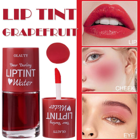 Water Lip Tint Strawberry/Cherry,korean Lip Tint Stain Natural Moisturizing& Non-sticky,Lip/Eye/Cheek 3 in 1 Lip Gloss?Smudge-proof & Lightweight,Vivid Color