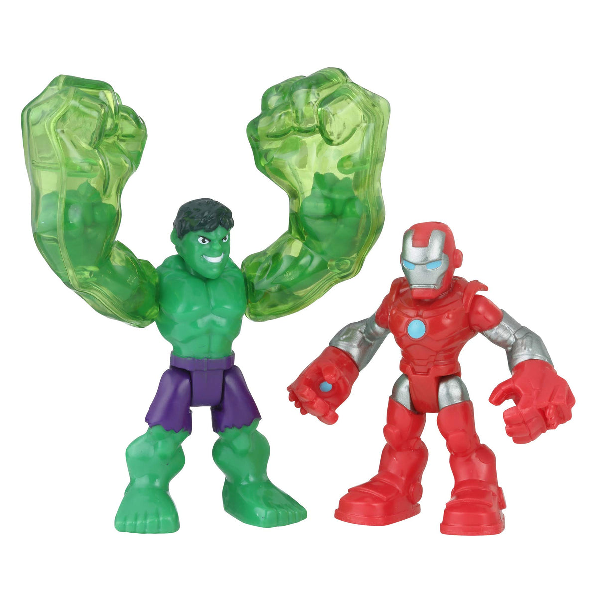 Marvel Playskool Heroes Super Hero Adventures 2 Pack, Collectible 2.5" Hulk & Iron Man Action Figures, Toys for Kids Ages 3 & Up