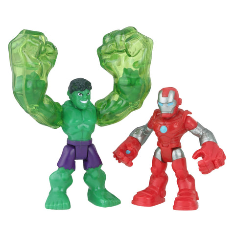 Marvel Playskool Heroes Super Hero Adventures 2 Pack, Collectible 2.5" Hulk & Iron Man Action Figures, Toys for Kids Ages 3 & Up