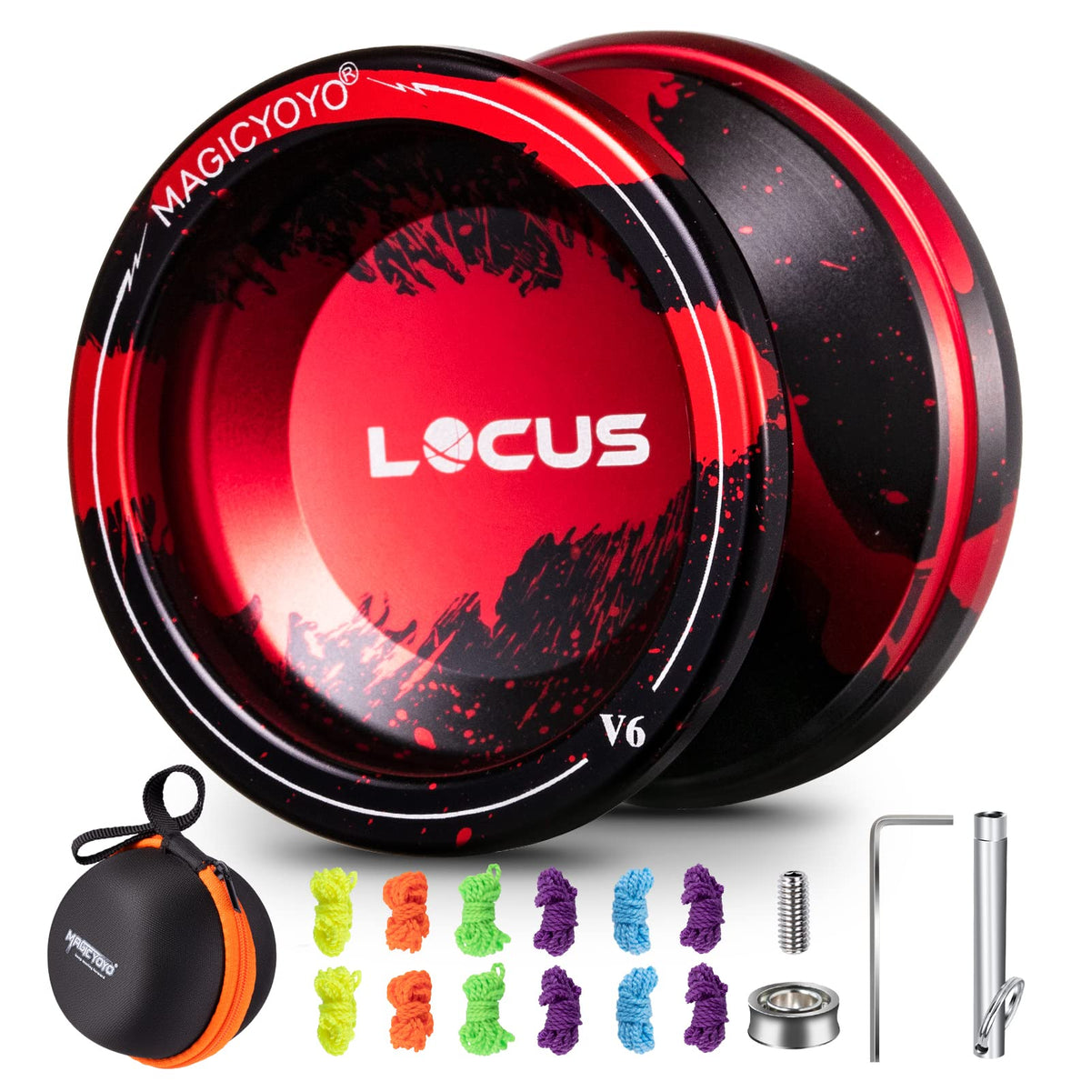 MAGICYOYO Professional Yoyo V6 Locus, Responsive Yoyo for Kids Beginners, Replacement Unresponsive Yoyo Bearing for Adults/Advanced+12 Yoyo Strings+Remover+Yoyo Bag(Black Red)