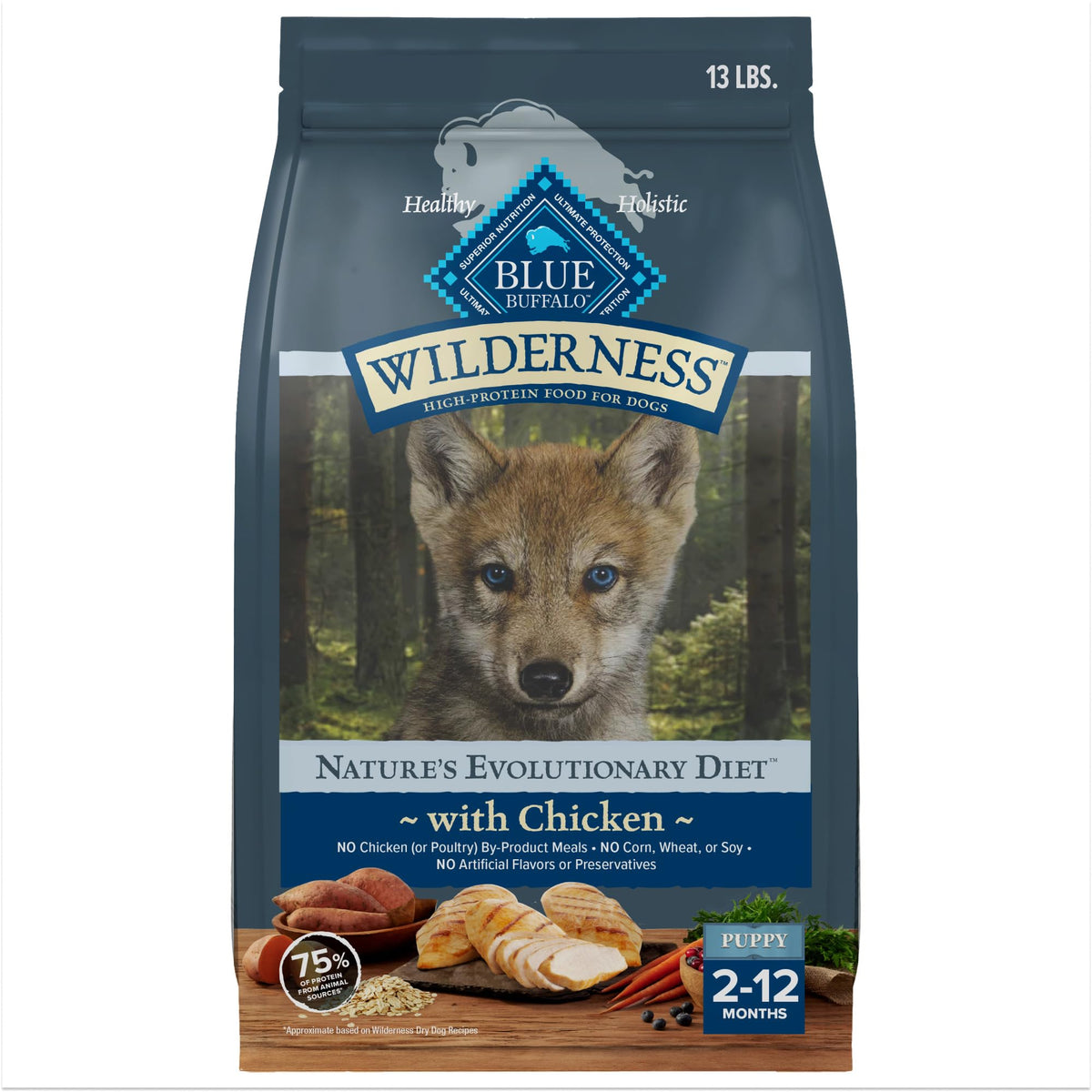 Blue Buffalo Wilderness High Protein Natural Puppy Dry Dog Food plus Wholesome Grains, Chicken 13 lb bag