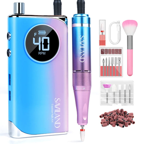 SAVILAND Rechargeable 40000RPM Nail Drill - Portable Electric Nail File with 12 Drill Bits for Nails Electric Nail Drills for Acrylic/Gel Nails Professional Nail Tools for Manicure Pedicure