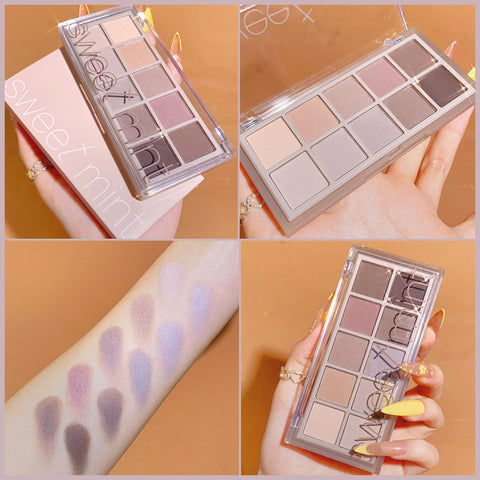 10 Colors Eyeshadow Palette-Matte Naked High Pigmented Eye Shadow,Naturing-Looking, Waterproof&Long Lasting Neutral Cream Korean Makeup Eye Shadow Palette for Older Women (Cement Color)