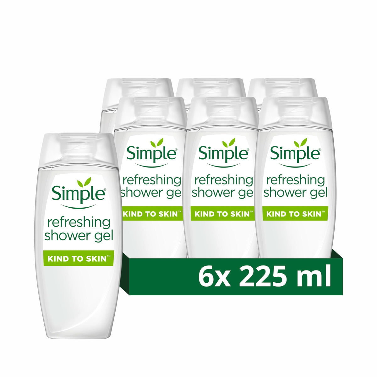 Simple Refreshing Shower Gel body wash with natural cucumber extract for dry skin 6x 225 ml