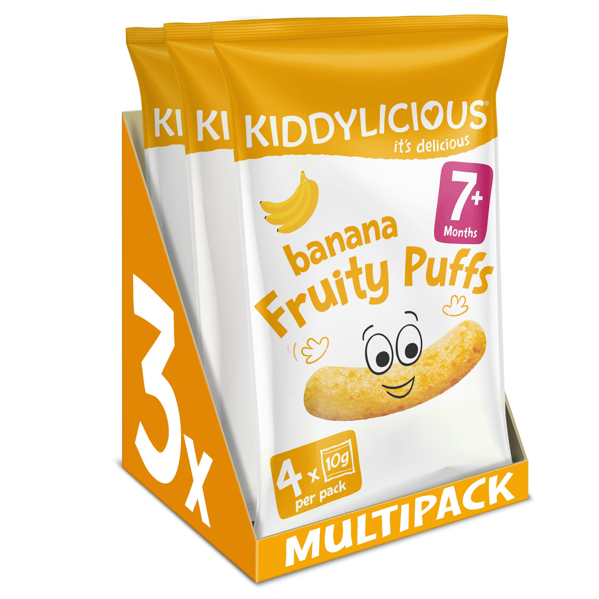 Kiddylicious Banana Fruity Puffs - Delicious Snacks for Kids - Suitable for 7+ Months - 3 Packs of 4 (12 Total)