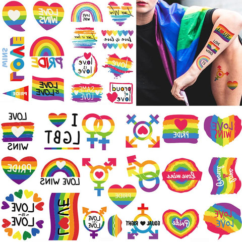 Temporary Tattoo, 73pcs Fake Tattoos Designs for Adult, Waterproof Body Stickers, Rainbow Tattoo Decorations, Heart Love Stripes LGBTQ Art Favor Supplies for Boys Girls Women Men 10 Sheets Pride Day