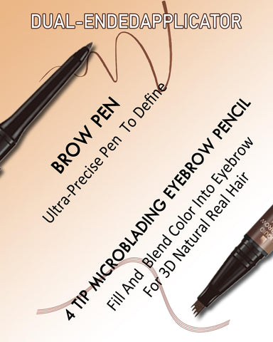 Microblading Eyebrow Pencil, Waterproof Liquid Brow Pencil 2-in-1 Tattoo Eyebrow Pen with 4 Tip Applicator & Ultra-Precise Long Lasting Eye Brow Pencil Women Natural Looking Brow Makeup-02Dark Brown