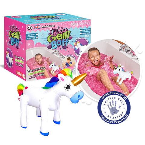 Glitter Gelli Baff Pink with Inflatable Unicorn from Zimpli Kids, 1 Bath or 6 Play Uses, Magically turns water into thick, colourful goo, Messy & Multi-Sensory Toy for Children, Unicorn Toys for Girls